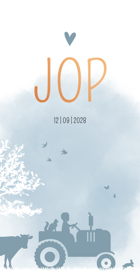 Geboortekaartje trekker boederij koe silhouet