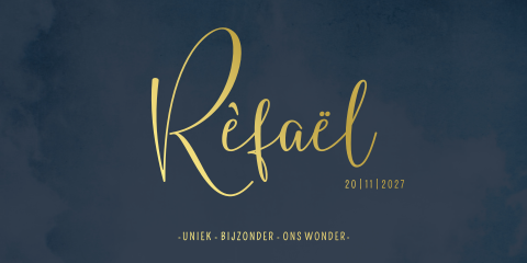 Geboortekaartje donkerblauw goudfolie jongen