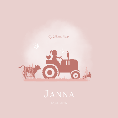Geboortekaartje Boerderij Trekker Silhouet Koe