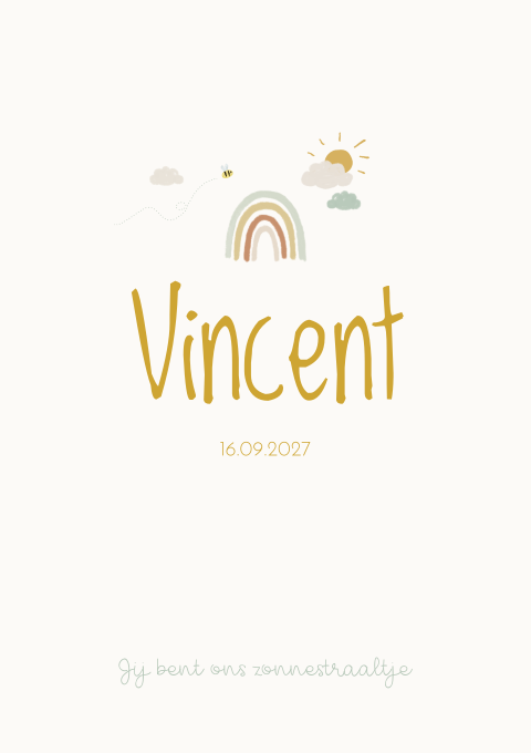 Geboortekaartje Jongen Regenboog Zonneschijn Wens