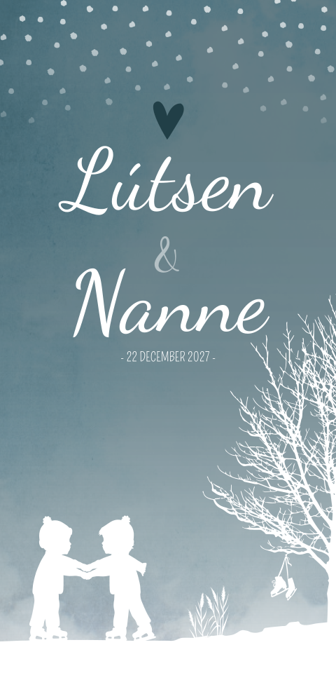 Geboortekaartje Tweeling Winter Schaatsen Blauw