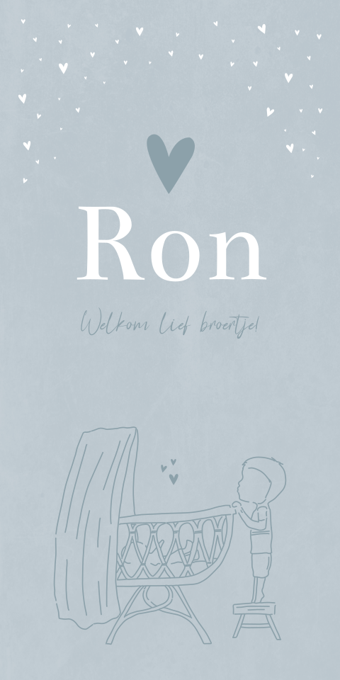 Geboortekaartje Jongen Blauw Lijntekening Wieg