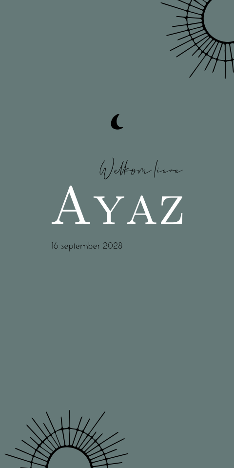 Geboortekaartje Jongen Zonnetjes Lijntekening Blauw