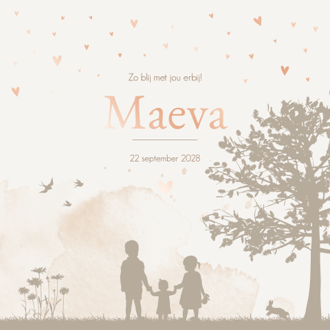 Geboortekaartje Hertje Beige Silhouet Kindjes