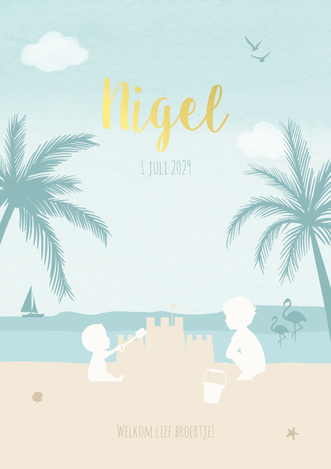 Geboortekaartje Jongen Strand Zee palmbomen