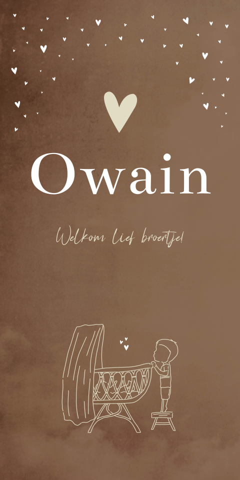 Geboortekaartje Jongen Wiegje Lijntekening Bruin