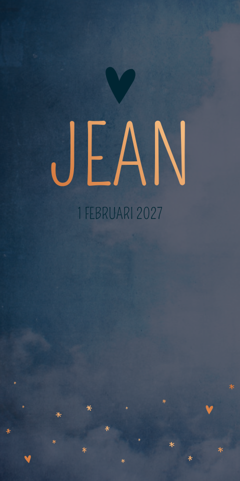 Geboortekaartje Jongen Blauw Gewolkt Koperfolie