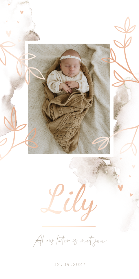 Geboortekaartje Meisje Waterverf Foto Takjes