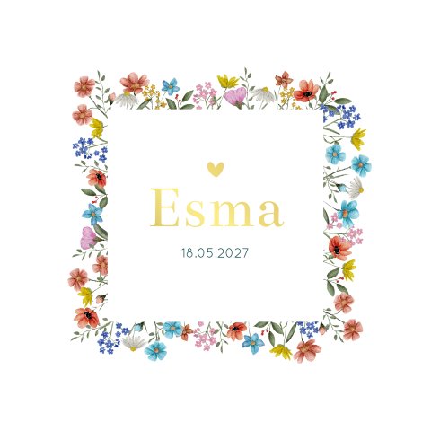 Geboortekaartje Meisje Bloemen Waterverf