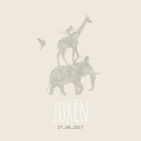 Geboortekaartje jongen beige neutraal dieren