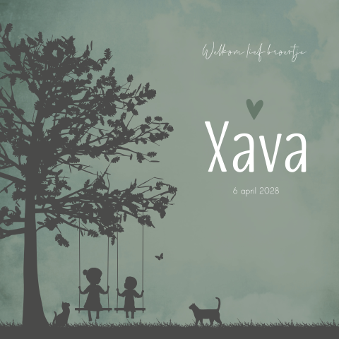 Geboortekaartje Schommelen Kindjes Boom Kat