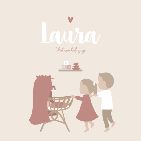 Geboortekaartje meisje Kindjes Wiegje Regenboogje