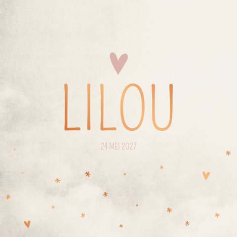 Geboortekaart beige meisje hartjes sterretjes