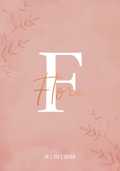 Geboortekaartje meisje roze koperfolie Initiaal