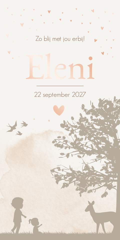 Geboortekaartje Beige Silhouet Illustratie Boom