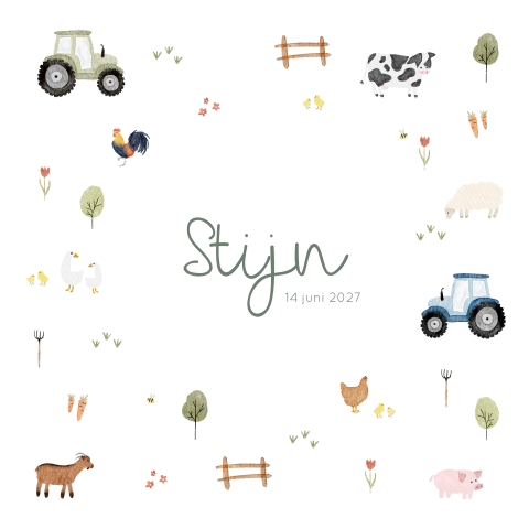 Geboortekaartje Jongen Boerderij Platteland Dieren