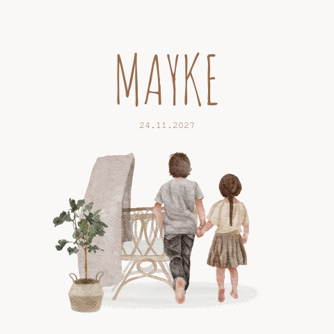 Geboortekaartje Meisje Wieg Waterverf Beige