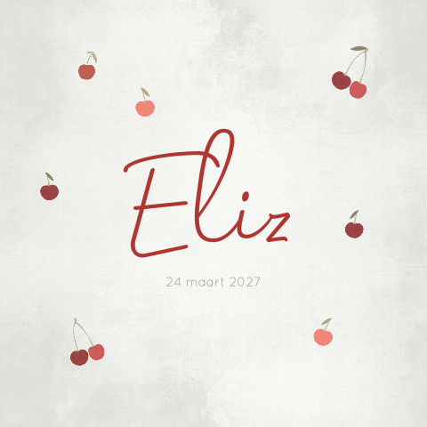 Geboortekaartje Meisje kersjes rood beige