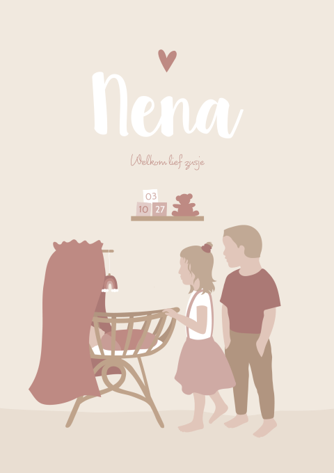 Geboortekaartje Meisje Wiegje Broer Zus