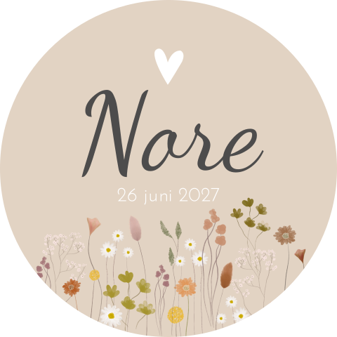 Raamsticker Rond Beige Bloemen Meisje