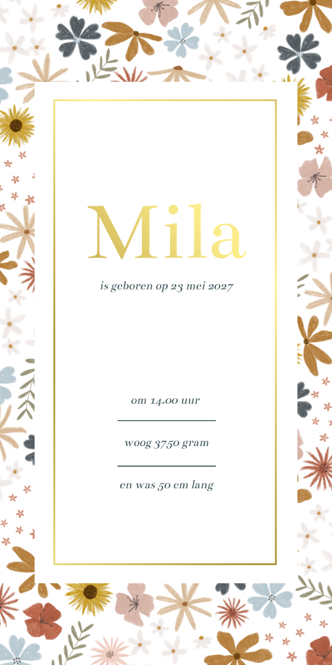 Geboortekaartje Meisje Bloemen Modern Goudfolie