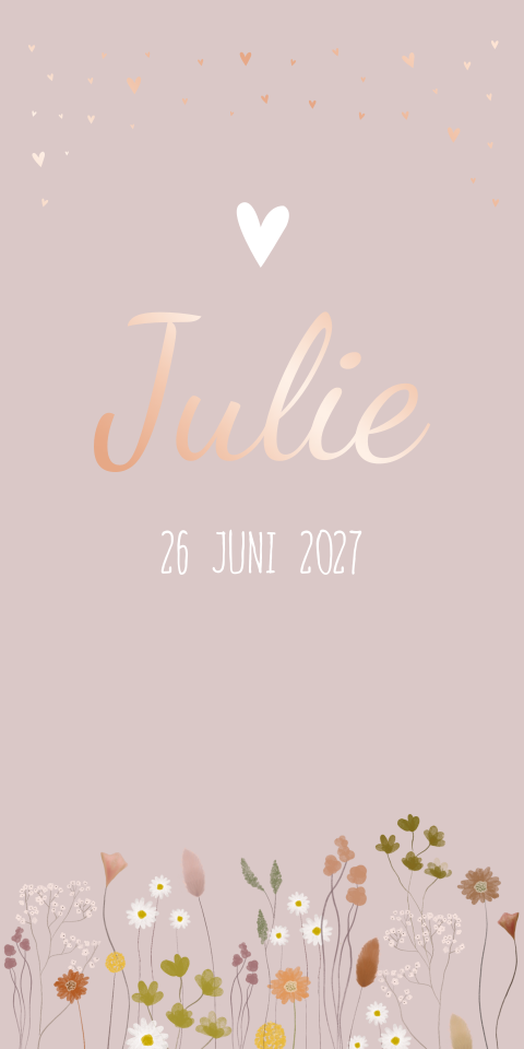 Geboortekaartje meisje roze roséfolie bloemen