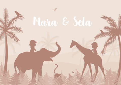 Geboortekaartje Tweeling Safari Jungle Roze