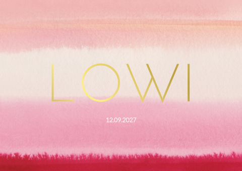 Geboortekaartje meisje Waterverf roze rood