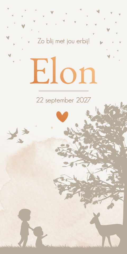 Geboortekaartje Beige Silhouet Boom Illustratie