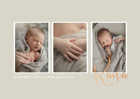 Geboortekaartje koperfolie meisje babyfoto neutraal