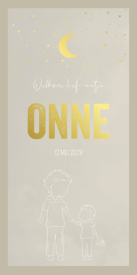 Geboortekaart Jongen Heelal Sterren Beige