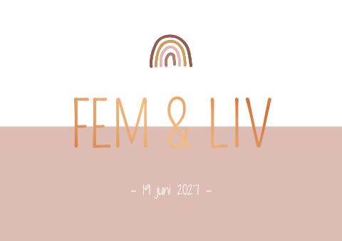 Geboortekaartje Tweeling Regenboog Oudroze Koperfolie