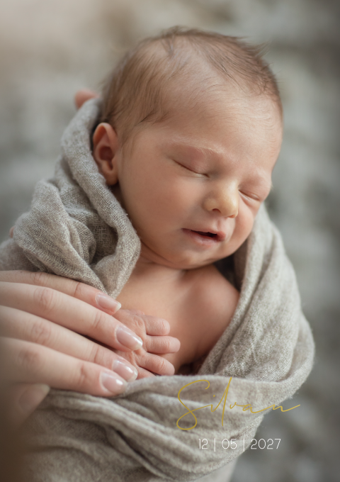 Geboortekaartje jongen babyfoto goudfolie fotokaart