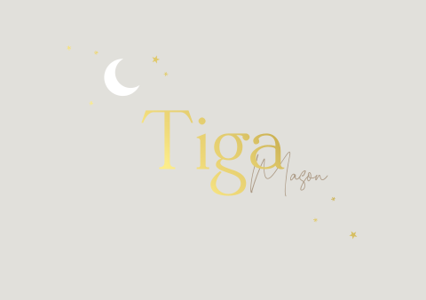 Geboortekaartje beige maantje goudfolie jongen