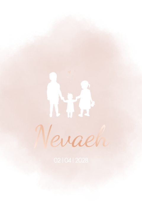 Geboortekaartje Roze Illustratie Silhouet Koperfolie