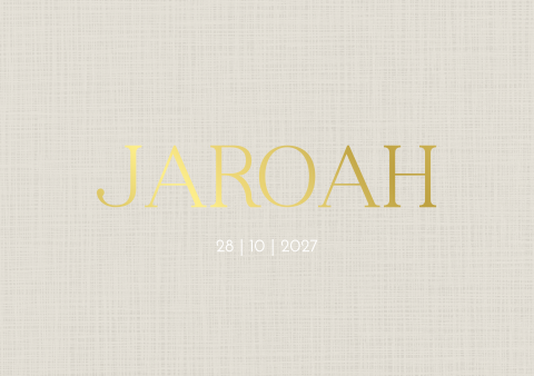 Geboortekaartje beige linnen goudfolie jongen