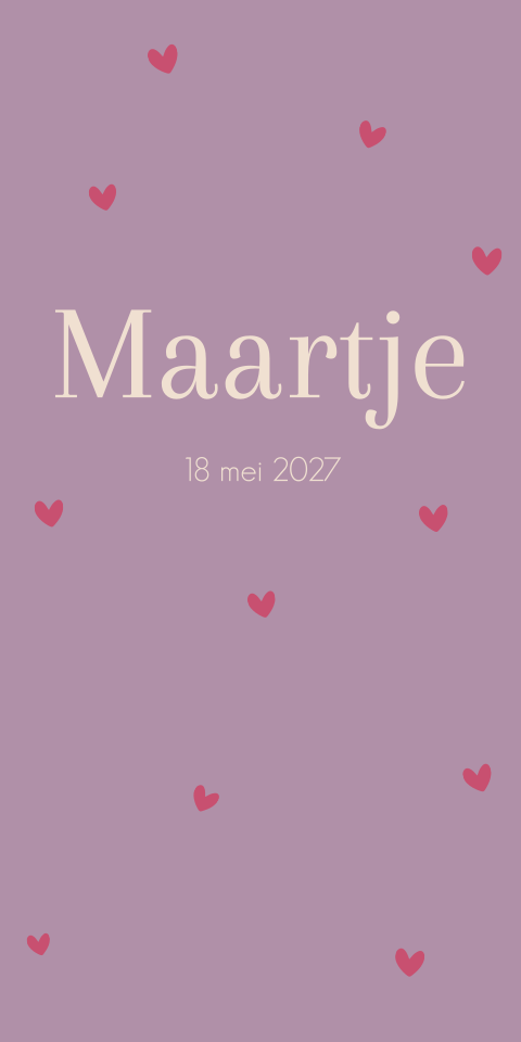 Geboortekaartje meisje lila hartjes hip