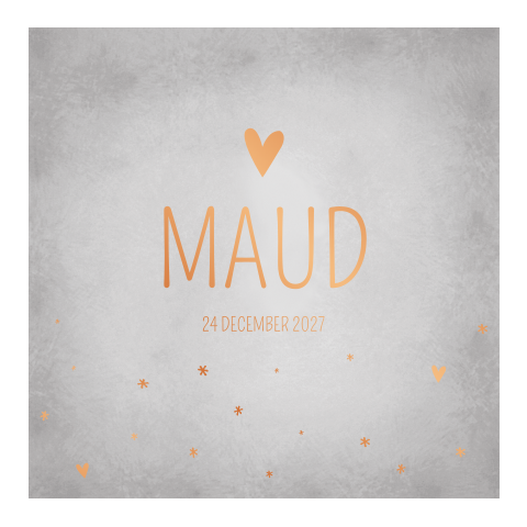 Geboortekaartje Meisje grijs gewolkt koper