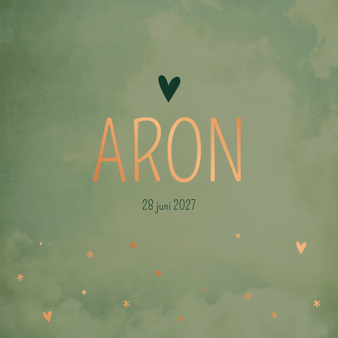 Geboortekaartje heldergroen koper hartjes sterretjes