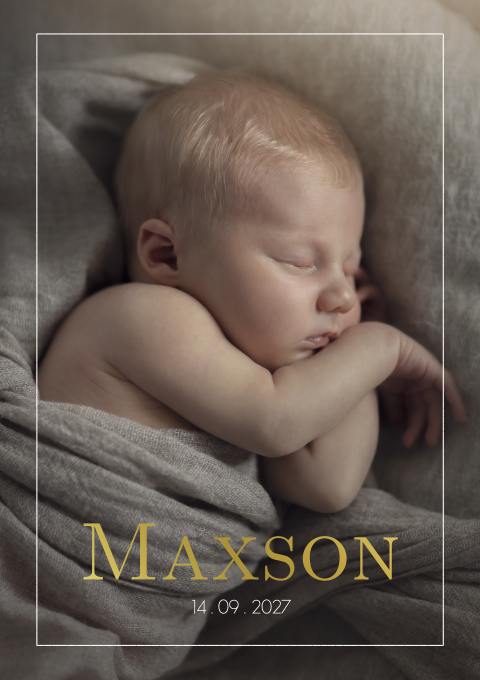 Geboortekaartje jongen babyfoto fotokaart goudfolie