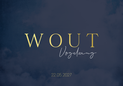 Rouwkaart jongen donkerblauw goudfolie gewolkt