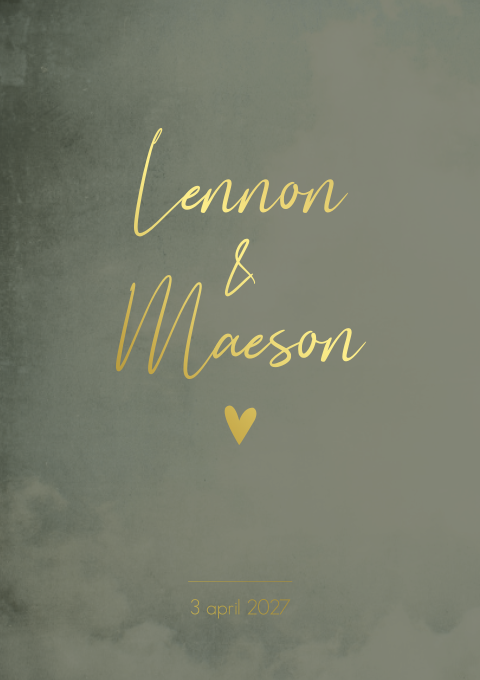 Geboortekaartje Tweeling Gewolkt Groen Goudfolie