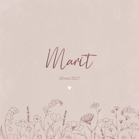 Geboortekaartje Meisje Bloemen Lijntekening Lief