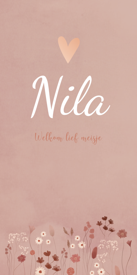 Geboortekaartje Roze bloemetjes koper