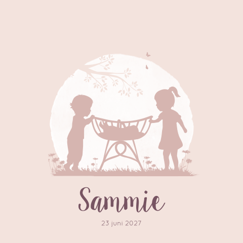 Geboortekaartje Meisje Wiegje Broertje Zusje