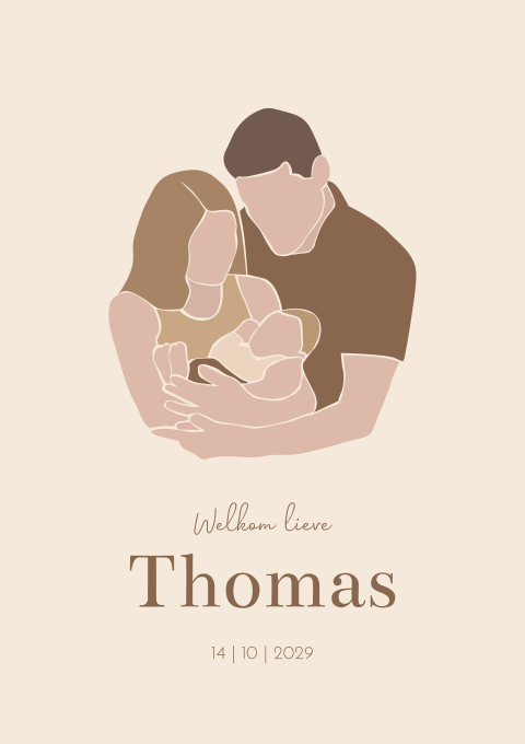 Geboortekaartje Beige Gezin Illustratie