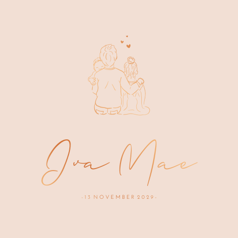 Geboortekaartje Peach Lijntekening Koperfolie