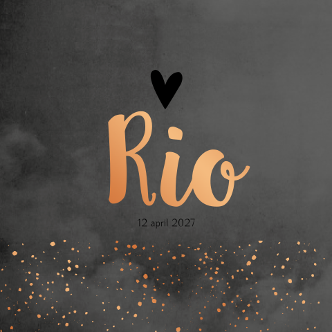 Geboortekaartje jongen zwart stipjes koper