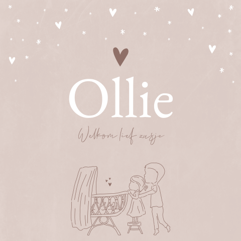 Geboortekaartje Meisje Wiegje Lijntekening Familie