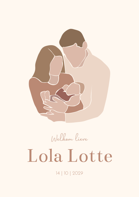 Geboortekaartje Beige Illustratie Gezin